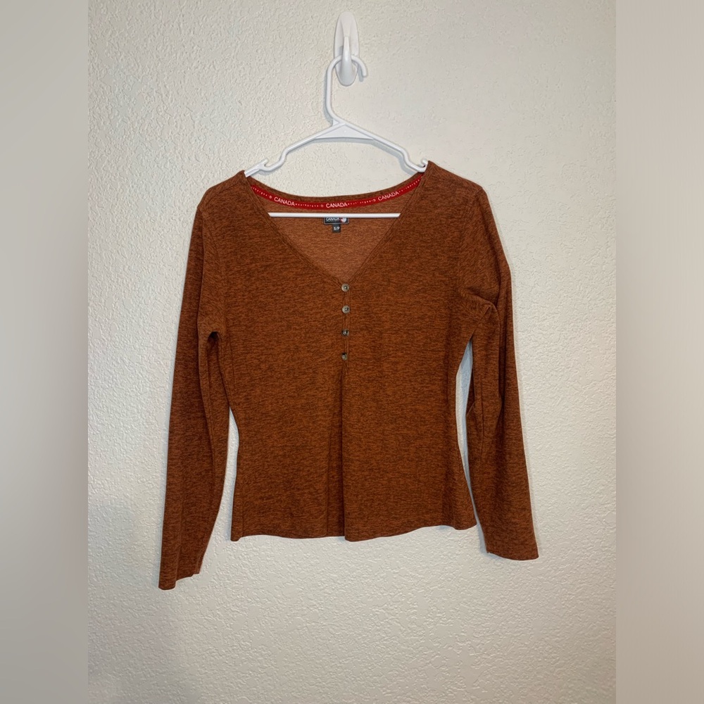 Canada Weathergear Womens Size Small Orange Activewear Long Sleeved Henley Shirt - Picture 4 of 8